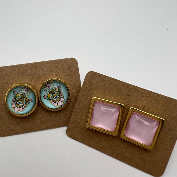 Evil Eye & Hamsa Hand Stud Earrings Set - Trendy Chic Stud Earrings Set - Picture 10 of 10